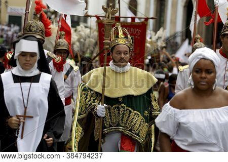 Salvador, Bahia / Brazil - July 2, 2015: People Accompany The Departure Of Caboclo And Cabocla From 