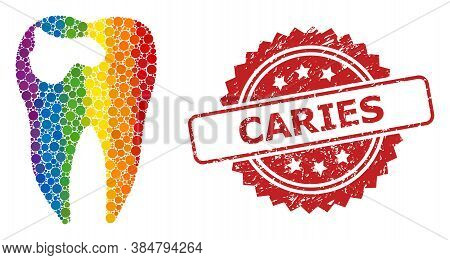 Tooth Caries Collage Icon Of Filled Circle Dots In Various Sizes And Lgbt Colored Shades, And Caries