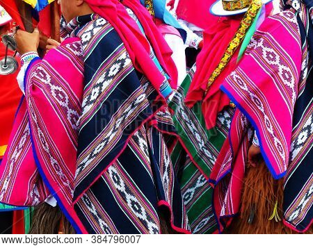 Close Up Of Poncho Which Is Part Of Dress Of Indigenous People. Design Is Typical For Pichincha Prov