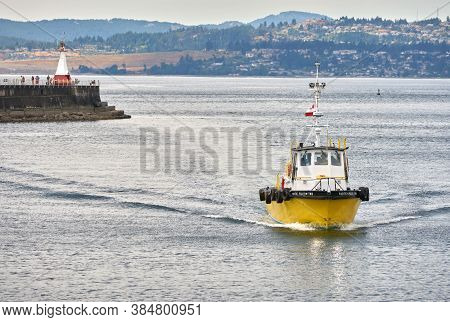Victoria, British Columbia, Canada - June 27, 2017. Pacific Pilot Boat Returning. A Pacific Pilot Bo
