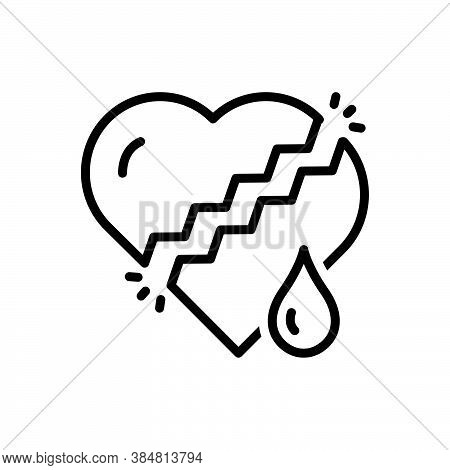 Black Line Icon For Worry Broken Disquietness Heart Doubt Sad Pain Worriment