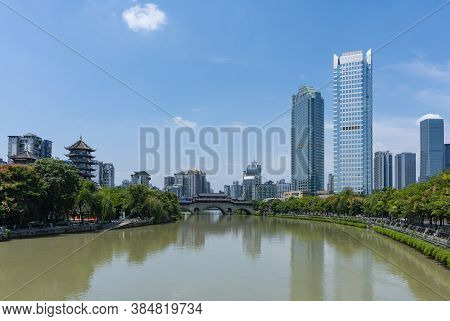 View Of Modern Buildings And Traditional Architecture In Chengdu City Of China