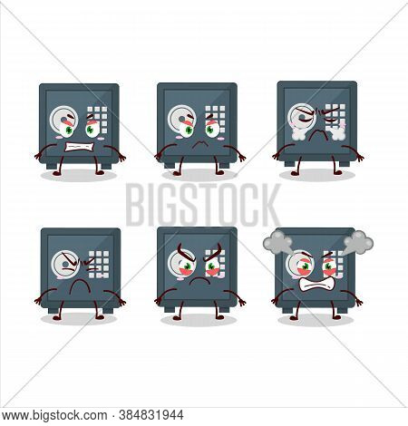 Safe Deposit Box Cartoon Character With Various Angry Expressions