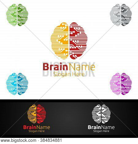 Brain Technology Logo With Think Idea Concept Design