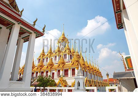 Bangkok, Thailand - January 21, 2020 :  Wat Ratchanaddaram And Loha Prasat Metal Palace In Bangkok ,