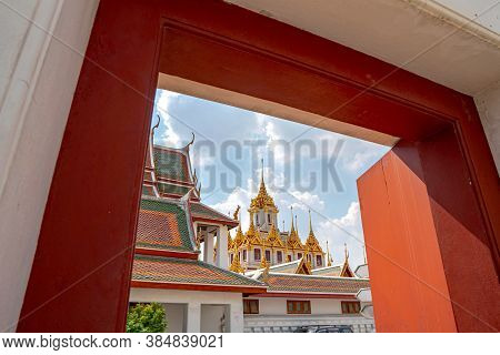 Bangkok, Thailand - January 21, 2020 :  Wat Ratchanaddaram And Loha Prasat Metal Palace In Bangkok ,