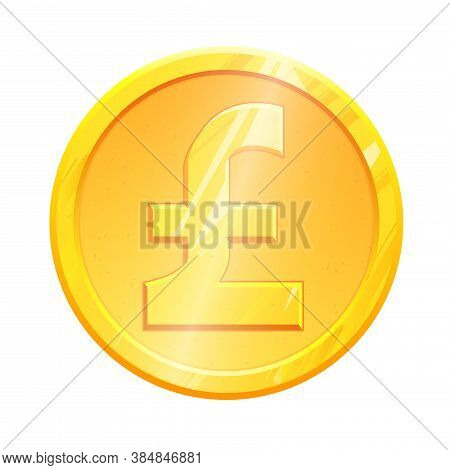 Golden Pound Sterling Coin Gbp Symbol On White Background. Finance Investment Concept. Exchange Unit