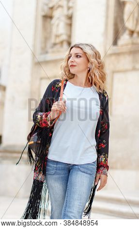 Bohemian Fashion Young Women Walking Down The Street
