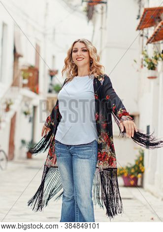 Bohemian Fashion Young Women Walking Down The Street