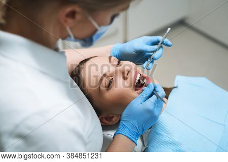 Woman Having Appointment With Dentist Stock Photo