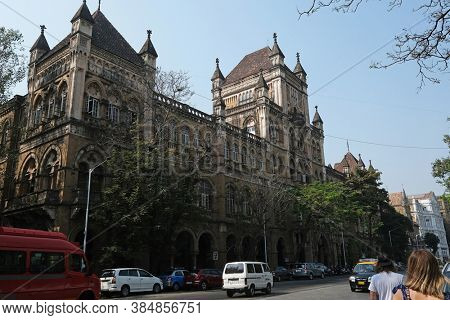 MUMBAI, INDIA - FEBRUARY 14, 2020: Colonial-era Elphinstone College in Mahatma Gandhi Road, Kala Ghoda, Fort, Mumbai, India
