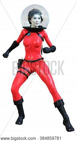 3D Rendering Astrnaut Woman On White