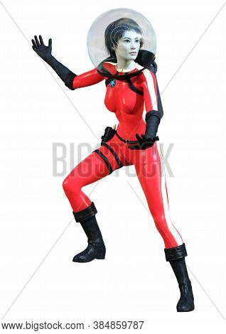 3D Rendering Astrnaut Woman On White