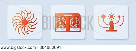 Set Celestial Map Of The Night Sky, Black Hole And Solar System. White Square Button. Vector