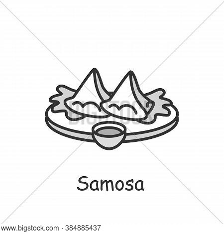 Samosa Line Icon. Indian Subcontinent Cuisine. Pastry With Savory Filling. Traditional Delicious Ind