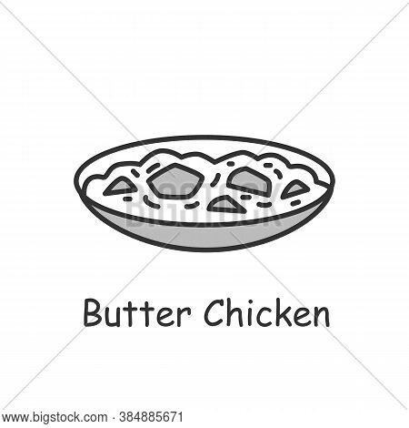 Butter Chicken Line Icon. Indian Subcontinental Cuisine. Chicken In Tomato Sauce. Traditional Delici