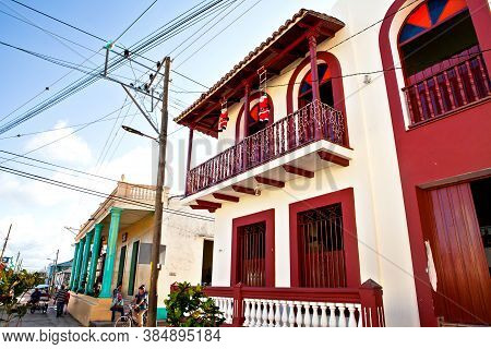 Baracoa, Cuba - December 21, 2016: Old Colorful Houses During Christmastime In Baracoa, Cuba