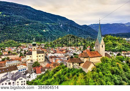 Aerial View Of The Church Of St. John The Baptist And The Dormition Church In Domat, The Canton Of G