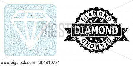 Diamond Grunge Seal Print And Vector Diamond Mesh Structure. Black Stamp Seal Includes Diamond Tag I