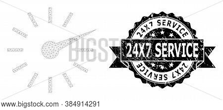 24x7 Service Textured Seal Imitation And Vector Clockface Mesh Model. Black Seal Has 24x7 Service Ca