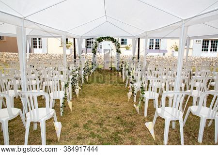 Summer Wedding Tent Decorated For Secular Wedding Ceremony