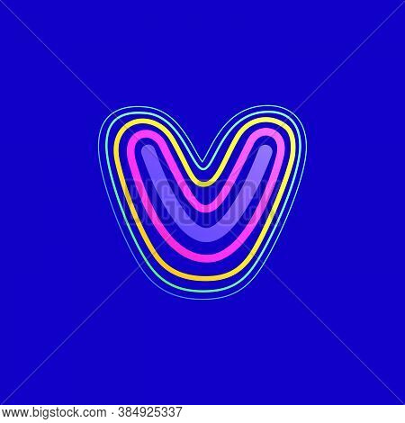 Colorful Line V Letter Logo. This Icon Made Of Stroke Can Be Used For A Nightlife Advertising, Carto