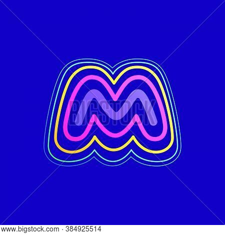 Colorful Line M Letter Logo. This Icon Made Of Stroke Can Be Used For A Nightlife Advertising, Carto
