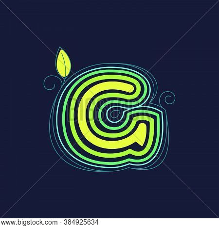 Green Line G Letter Logo With Swirl Petals And Leaf. This Font Made Of Stroke Can Be Used For A Ecol