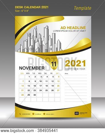 2021 calendar template, Creative Calendar 2021 template gold background concept, 2021 November month, Desk Calendar 2021 vector design, Wall calendar 2021, gold background, gold texture