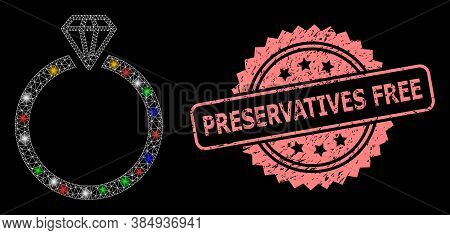 Glowing Mesh Net Diamond Ring With Lightspots, And Preservatives Free Scratched Rosette Seal Imitati
