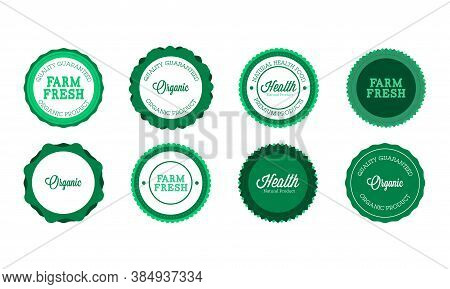 Vector Farm Badge Set Of Fresh Organic Elements. Vintage Style Labels For Natural Food And Drink, Pr