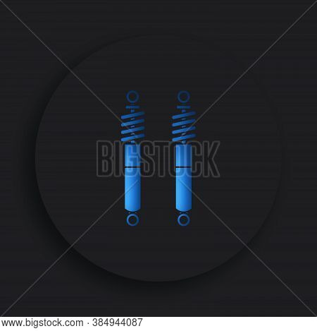 Car Shock Absorber In Neomorphism Style On Dark Background. Spare Parts For Repair In Car Workshop. 