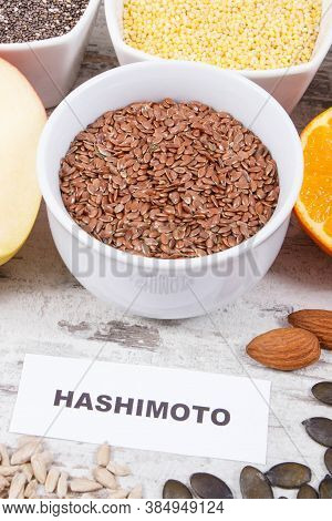 Inscription Hashimoto With Nutritious Natural Products And Ingredients As Source Vitamins For Health