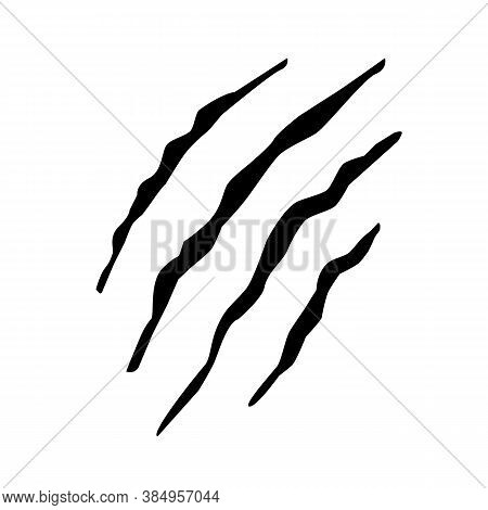 Claws Scratches On White Background. Black Bloody Claws Animal Scratch Scrape Track. Cat Tiger Bear 