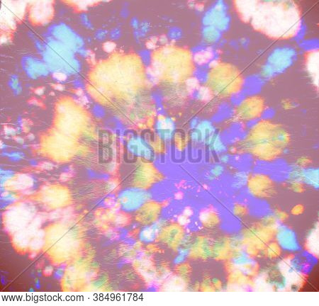 Psychedelic Tie Dye. Hippie Art Pattern. Fantasy Batik Fabric. Spiral Light Effect. Color Background