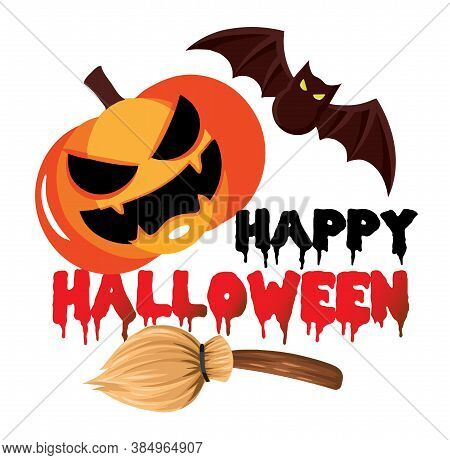 Halloween Banner Or Card With Pumpkin On Dark Background, Vector, Eps 10