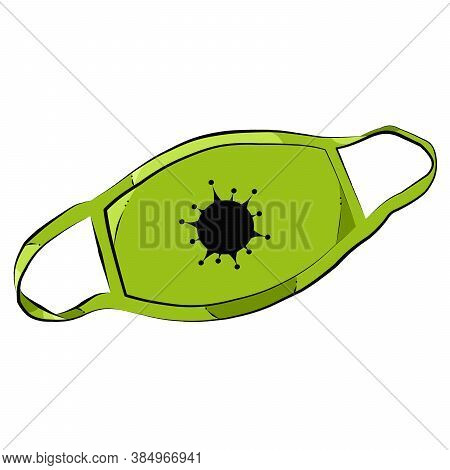 Color Illustration Of A Light Green Mask With A Black Virus.