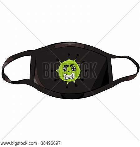 Color Illustration Of A Black Mask With A Green Virus.