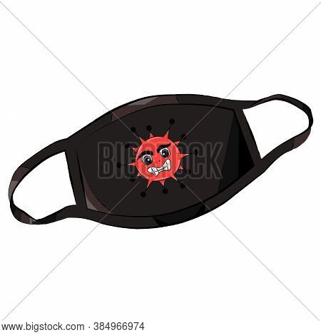 Color Illustration Of A Black Mask With A Red Virus.