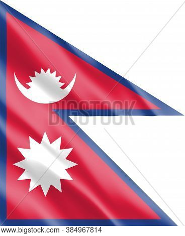 Silk Wavy Flag Of Nepal Graphic. Wavy Nepali Flag Illustration. Rippled Nepal Country Flag Is A Symb