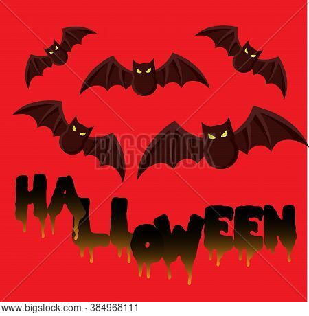 Halloween Banner With Bat On Red Background