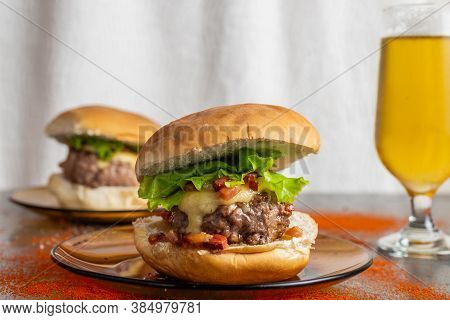 Meat Burger Sweet Whiskey Sauce Beer Dinner