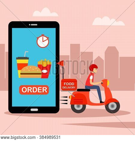 Online Food Order And Food Delivery Service Concept Vector Illustration. Uber Eat, Grab Food, Fast F