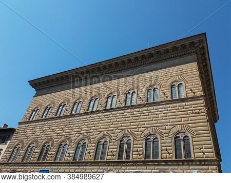 Florence, Italy - Circa April 2019: Palazzo Strozzi Facade