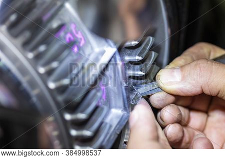 Close Up Hand Of Operator Use A Fine Sandpaper And Diamond File Or Equipment To Polish And Decorate 