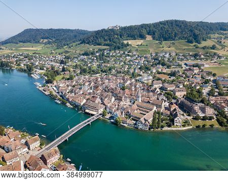 Aerial Image Of Swiss Old Town Stein Am Rhein - A Famous Tourist Destination In Switzerland