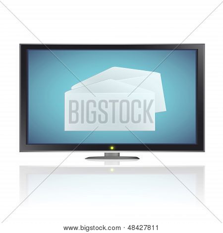 Realistische Tv geïsoleerd op een witte achtergrond met envelop binnen. Vector Design.