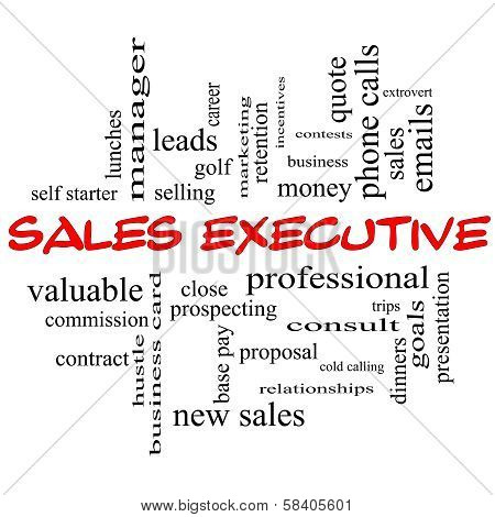 Sales Executive Word Cloud Concept In Red Caps
