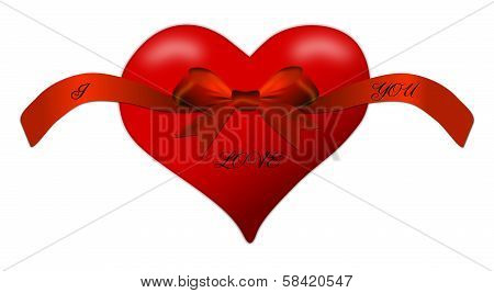 Heart For A Valentine's Day With Red Bow