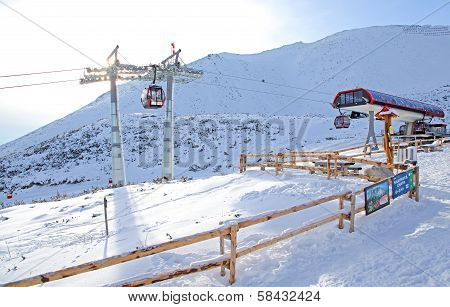 Modern Cableway In Ski Resort Tatranska Lomnica, Slovakia